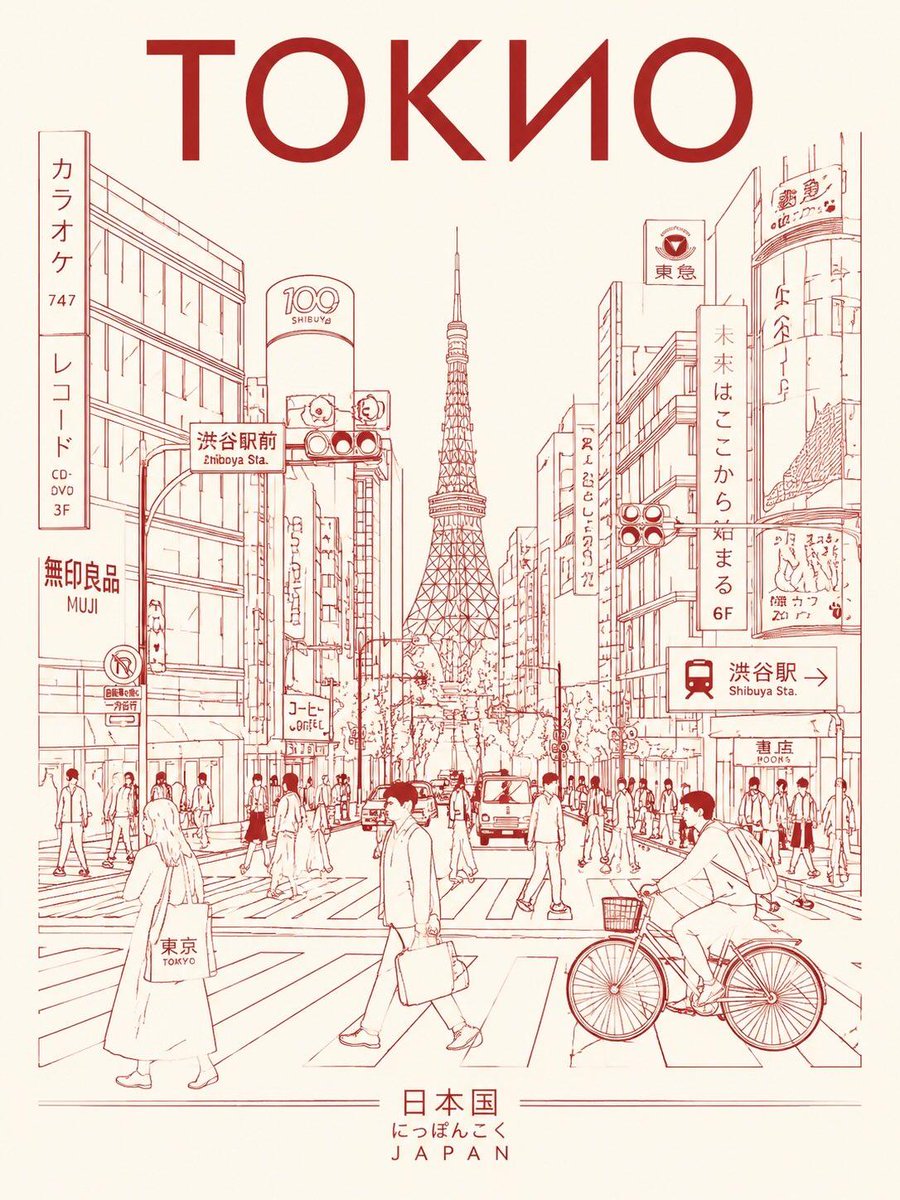 Affiche de Voyage Minimaliste de Tokyo en Line Art