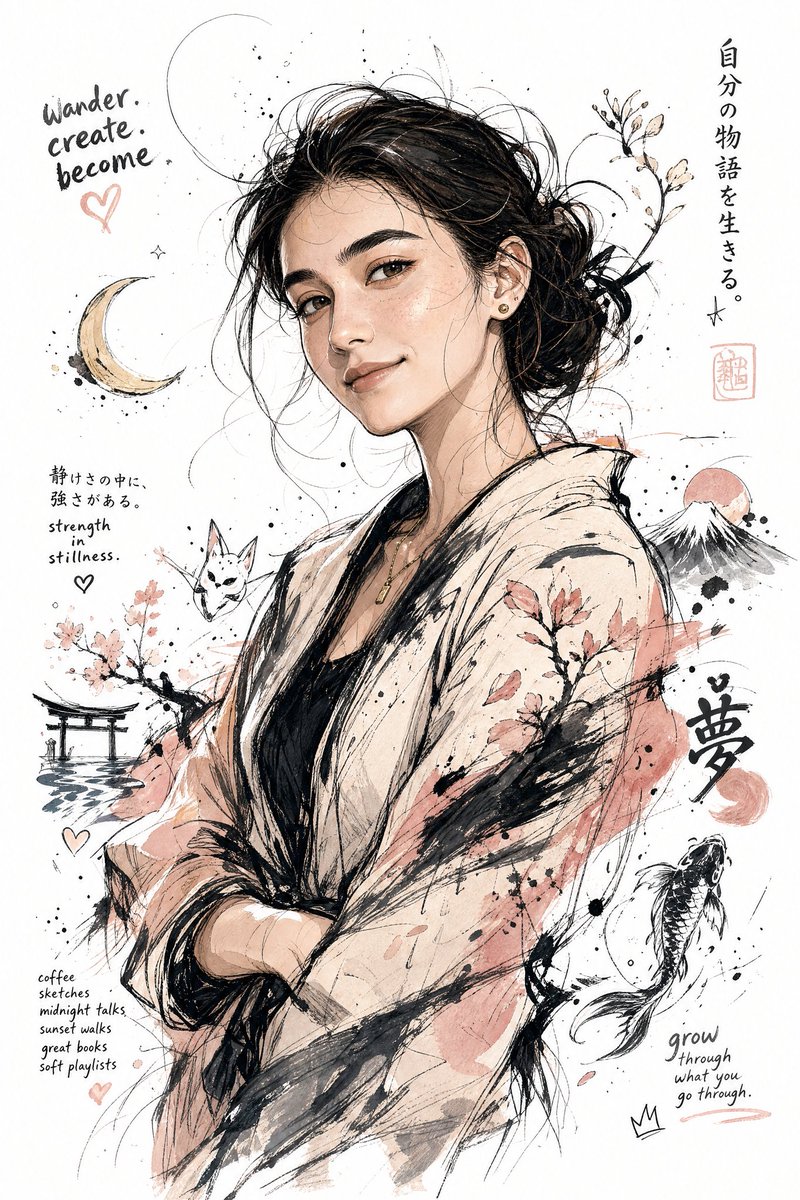 Illustriertes Selbstporträt im japanischen Stil