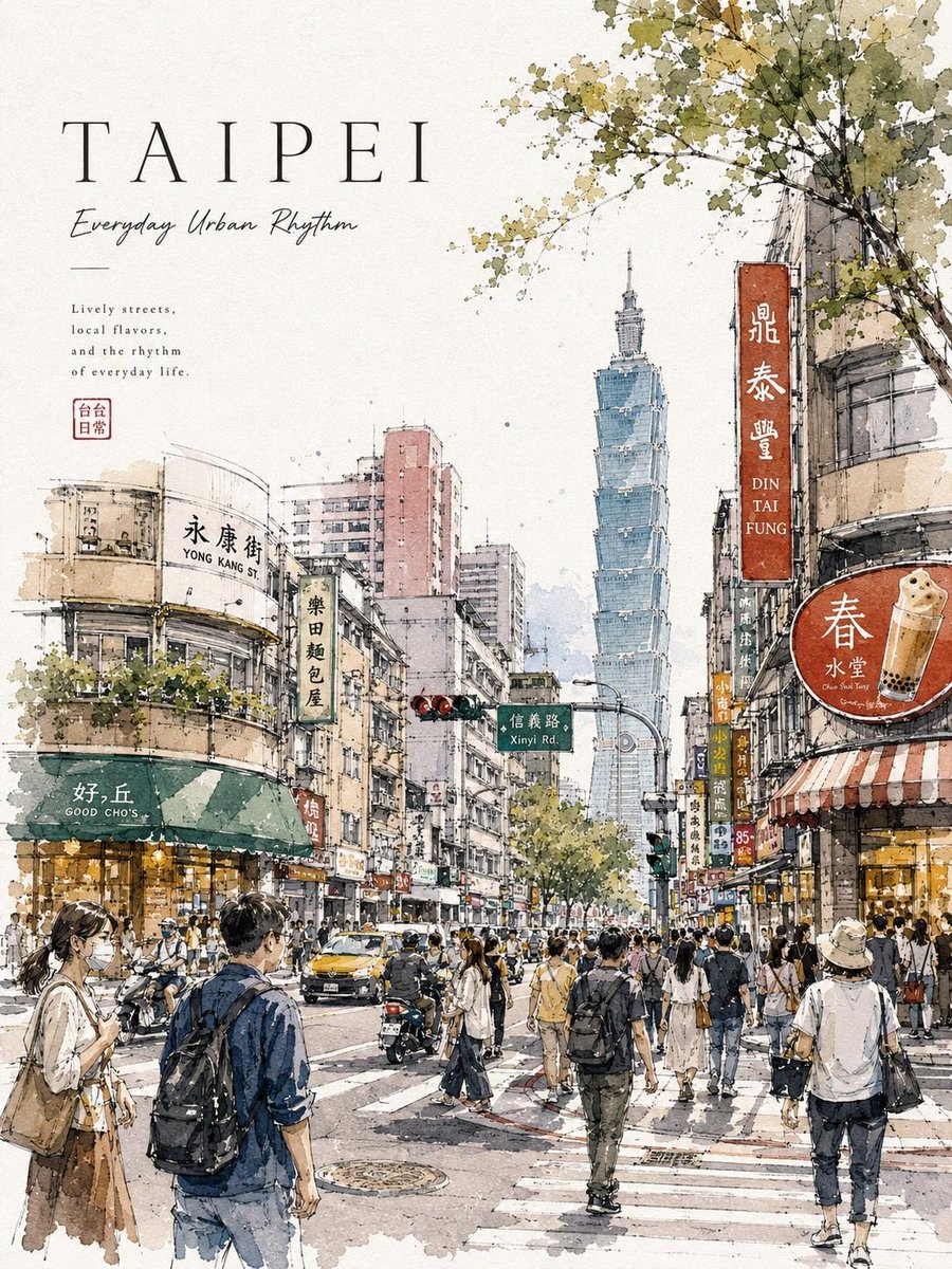 水彩城市旅行海報