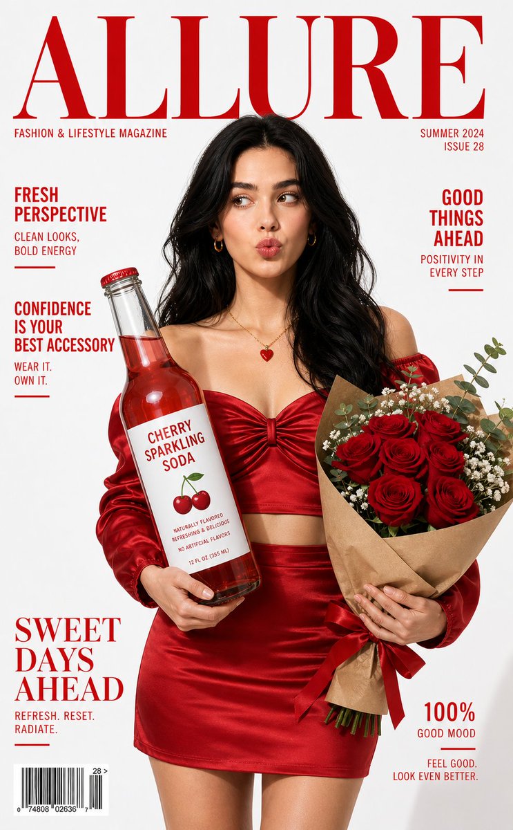 Magazin-Cover mit roter Limonade