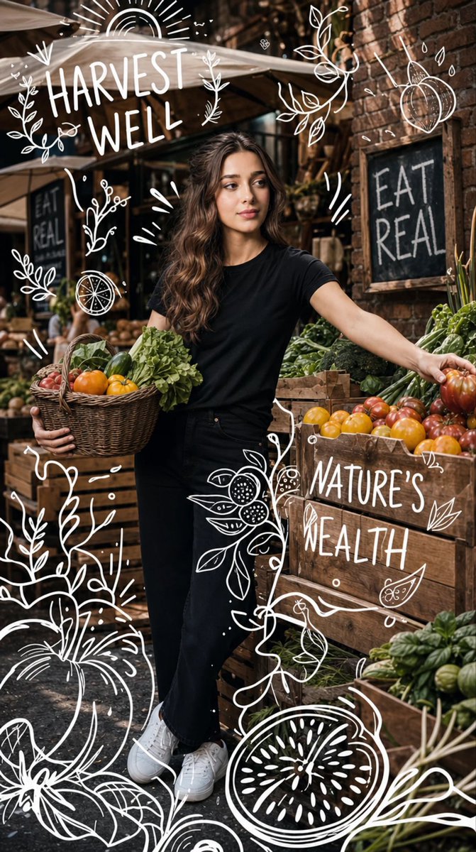 Portrait de marché avec doodles