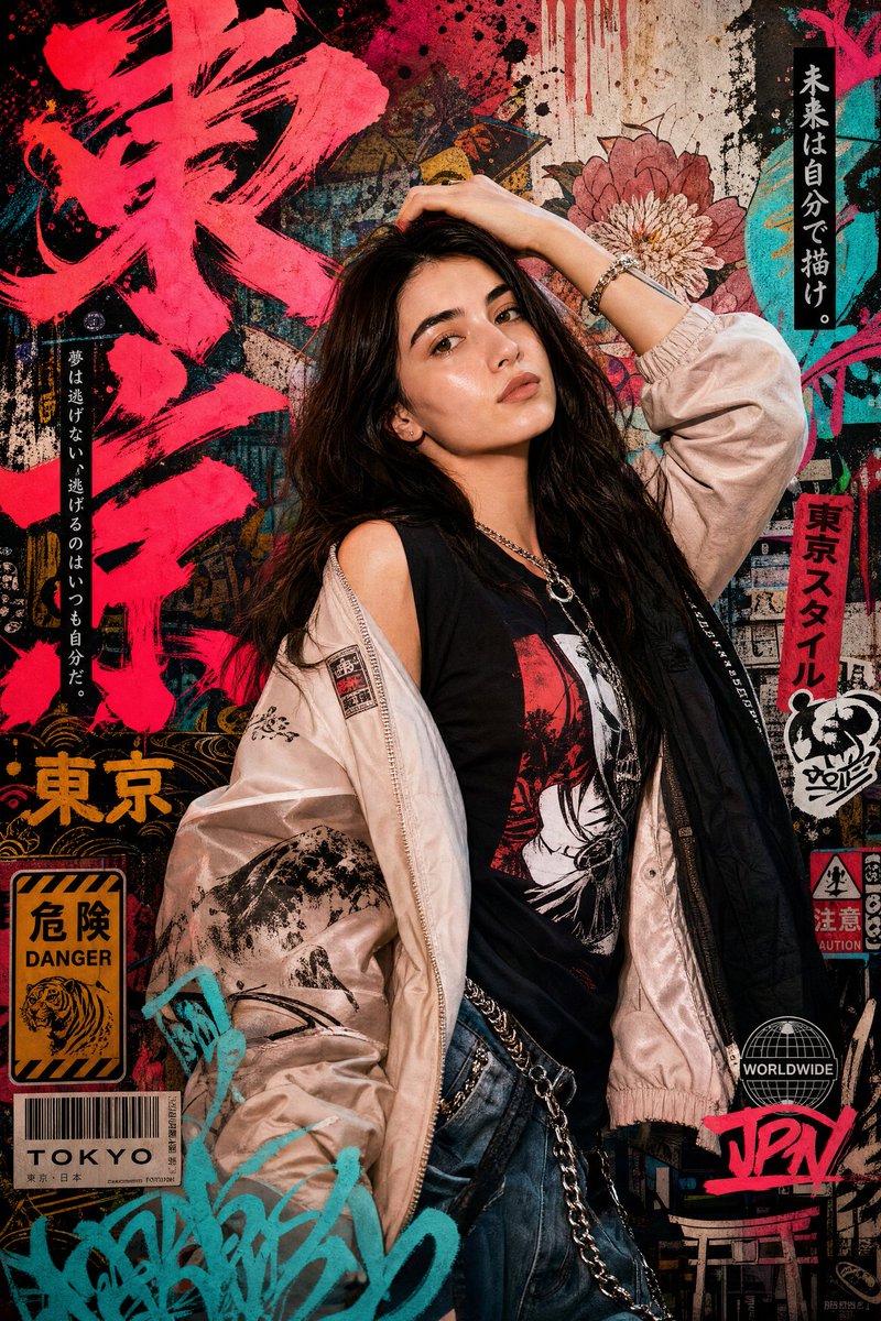 Streetfashion-Poster im japanischen Graffiti-Stil