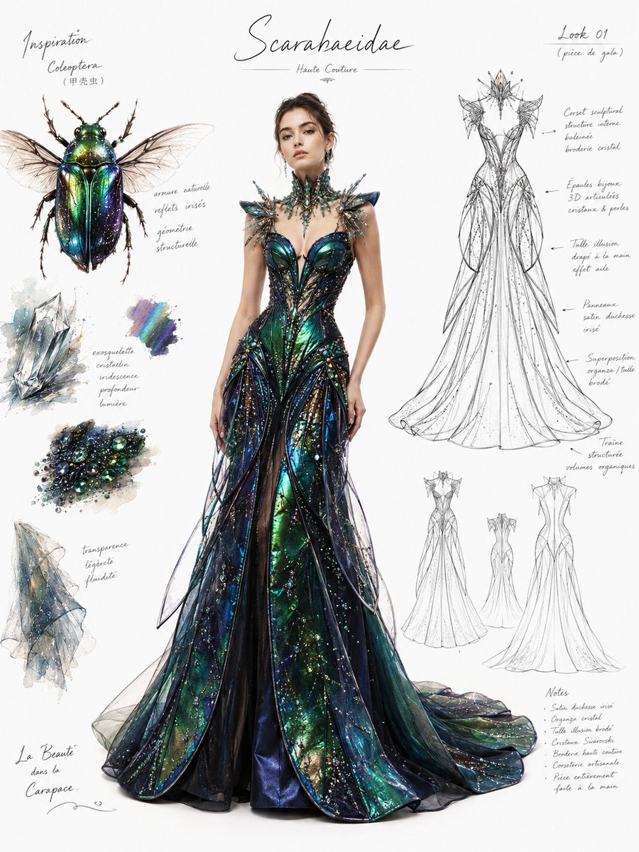 Couture-Designblatt mit Naturinspiration