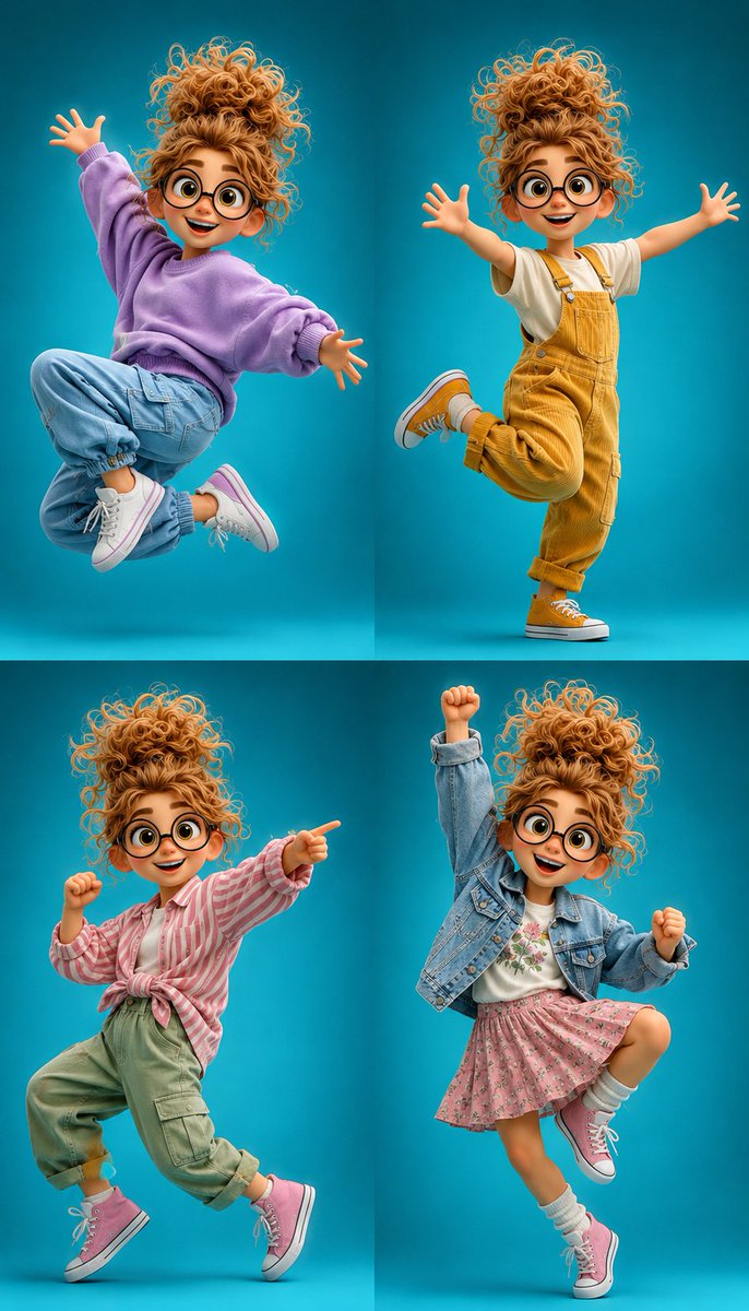 3D-Cartoon-Mädchen in Mode-Posen