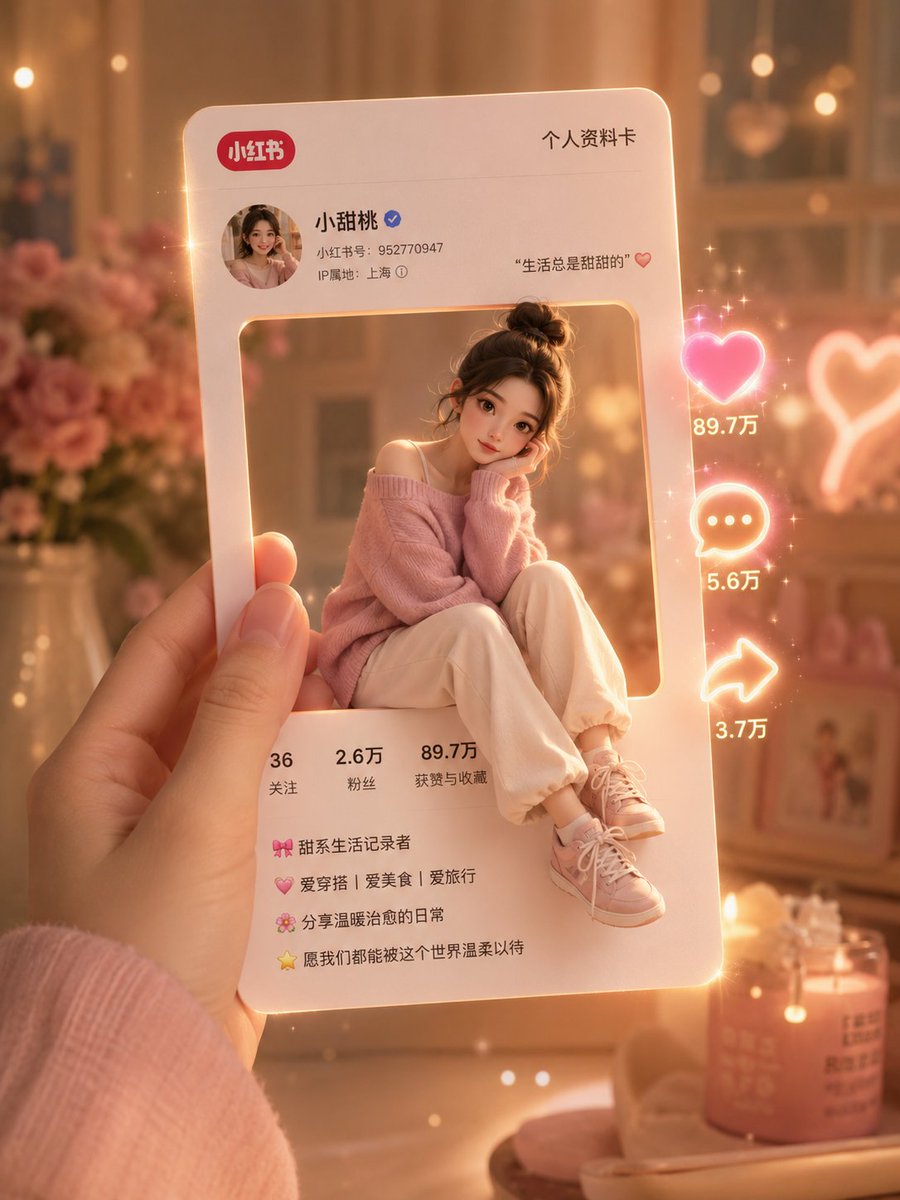 手に持つ小紅書プロフィールカード
