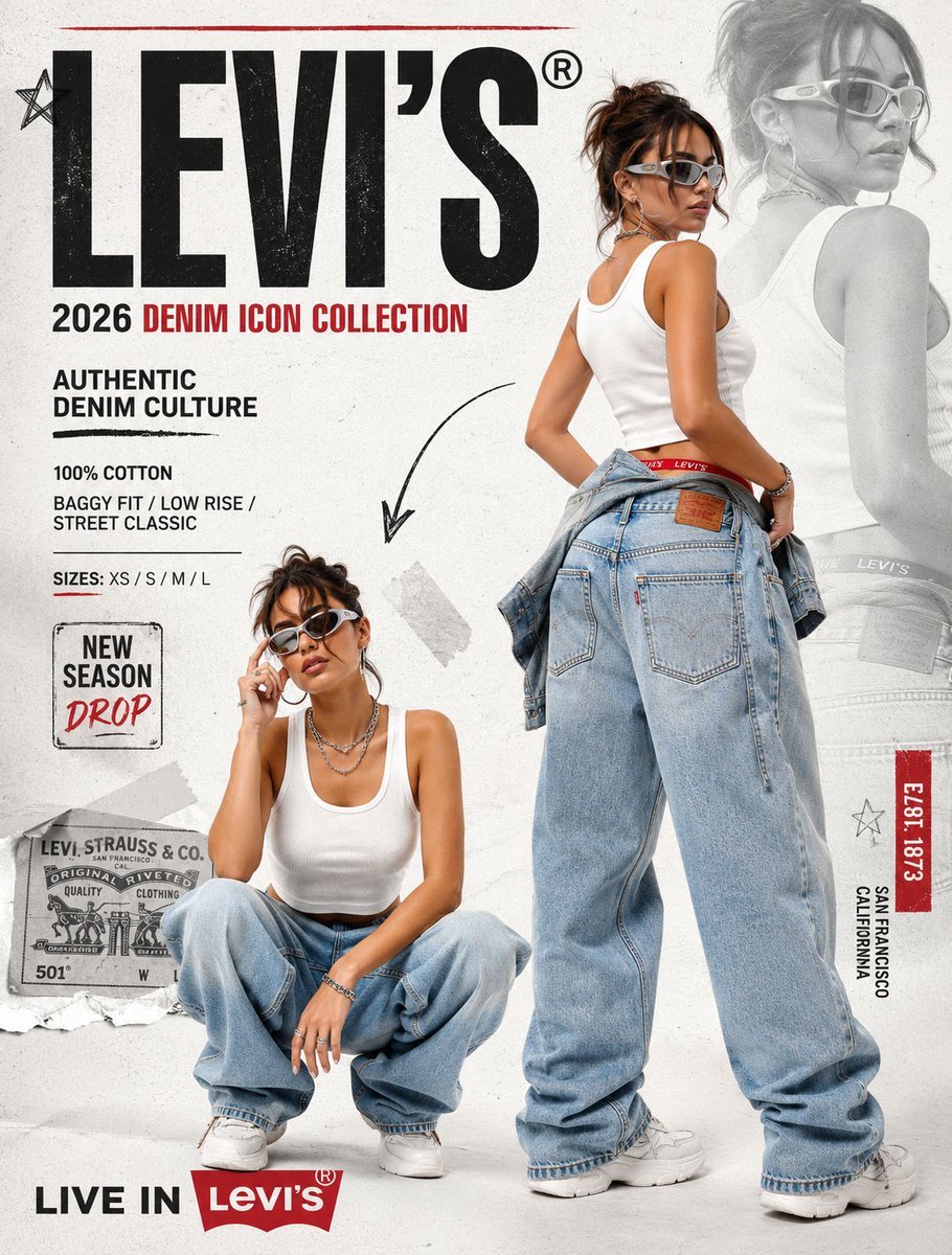 Póster de Campaña de Moda Denim Y2K
