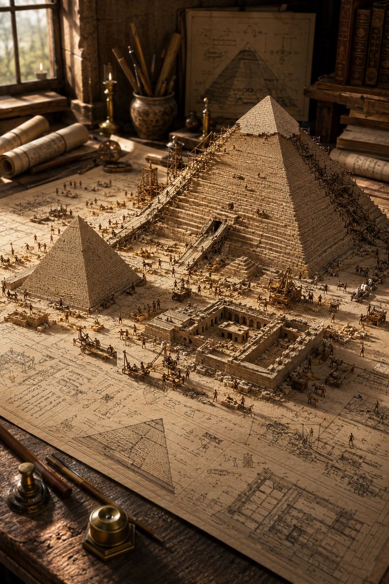 Miniatur-Diorama antiker Zivilisation auf Bauplänen