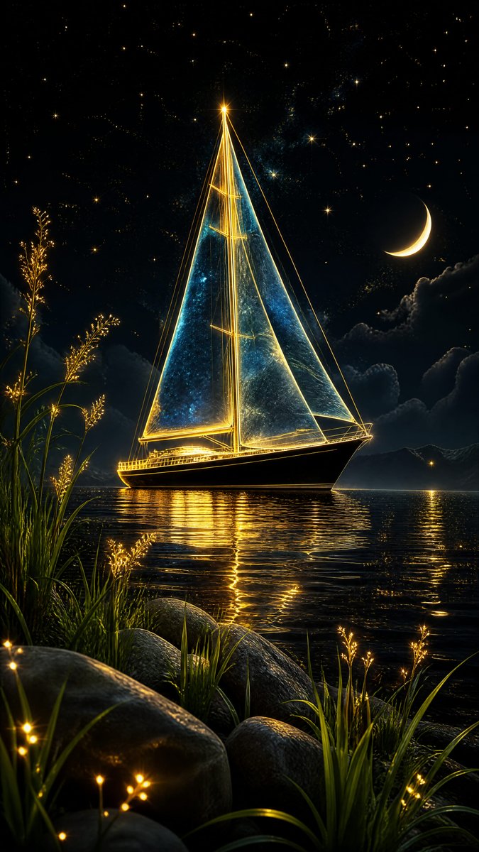Leuchtendes Segelboot in der Sternennacht