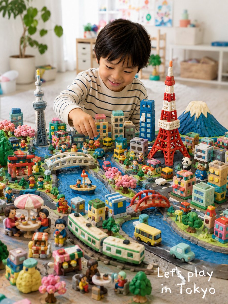 子どもの粘土ミニチュア都市