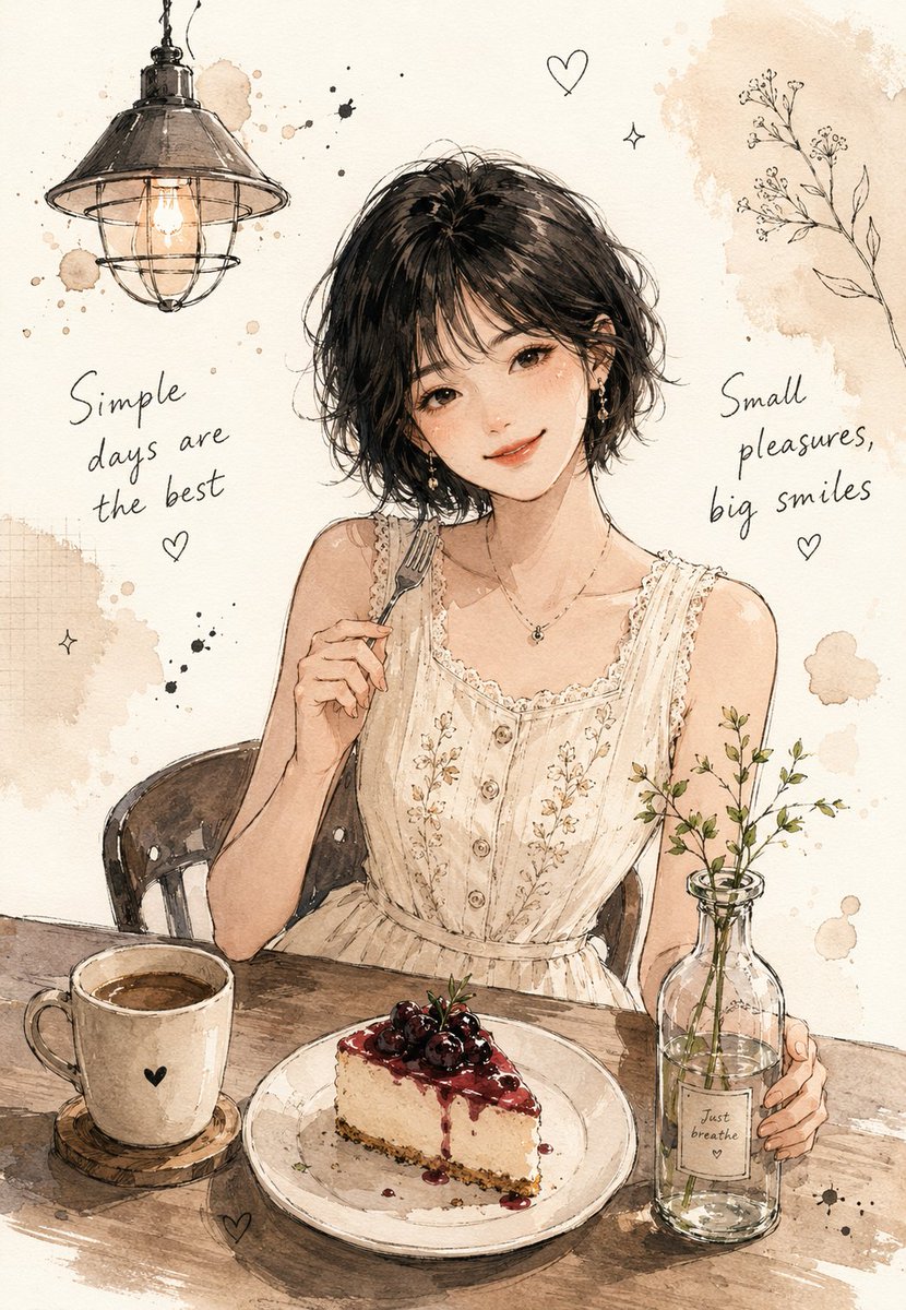 Aquarell-Mädchen im gemütlichen Café