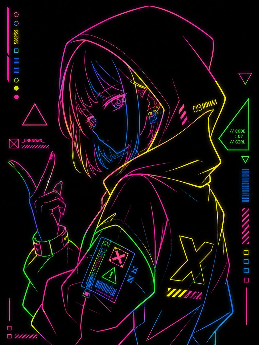 Anime-Mädchen in Cyberpunk-Neonlinien