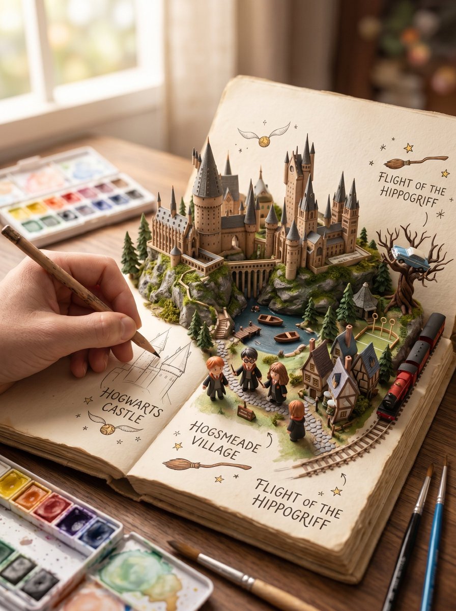 Monde miniature du livre dans le carnet