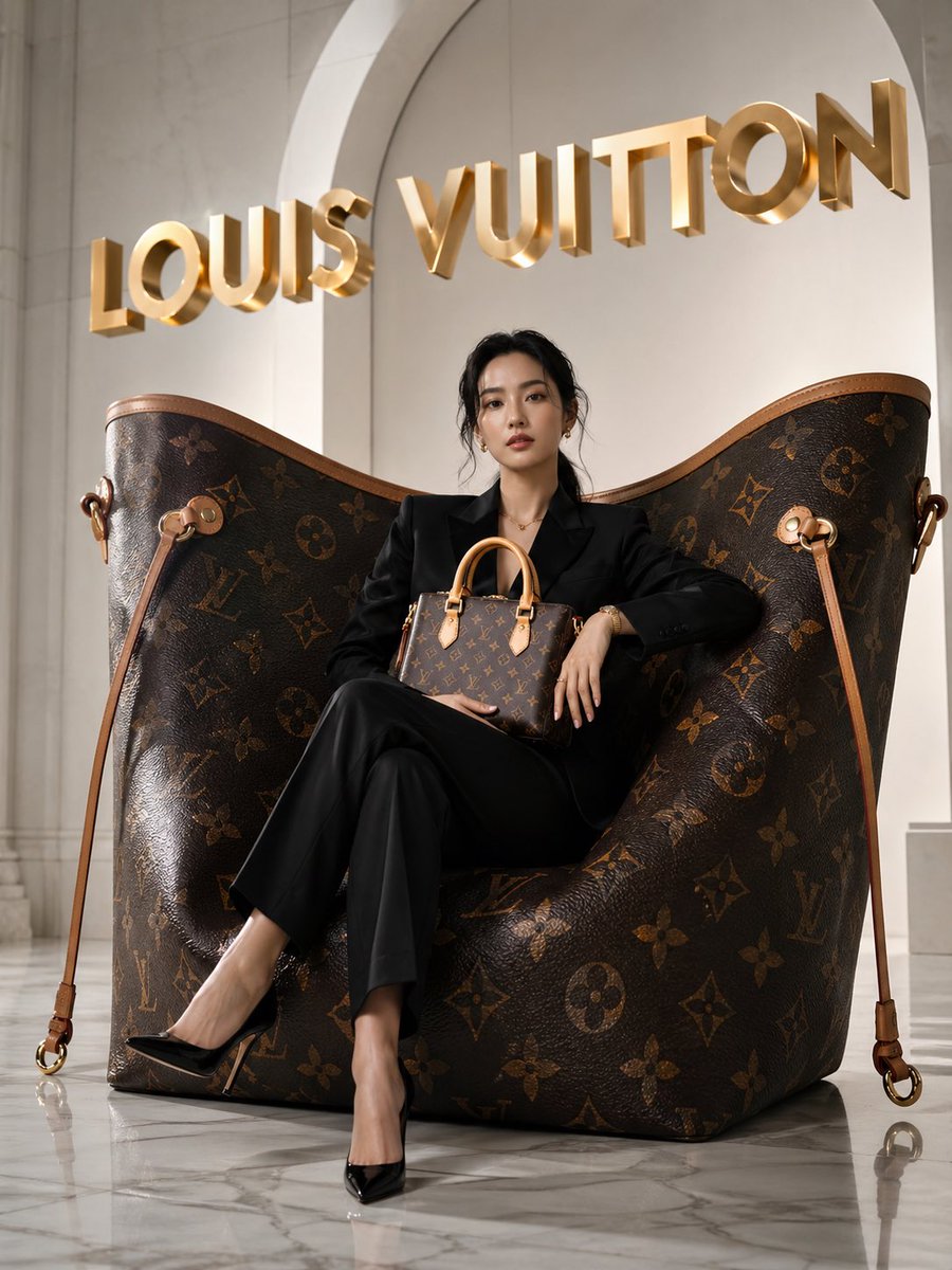 Editorial de Luxo com Bolsa Gigante LV