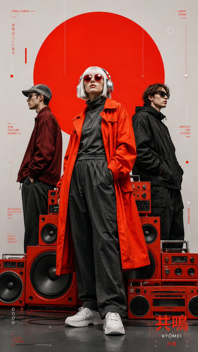 Editorial-Modeposter im Elektro-Stil in Rot