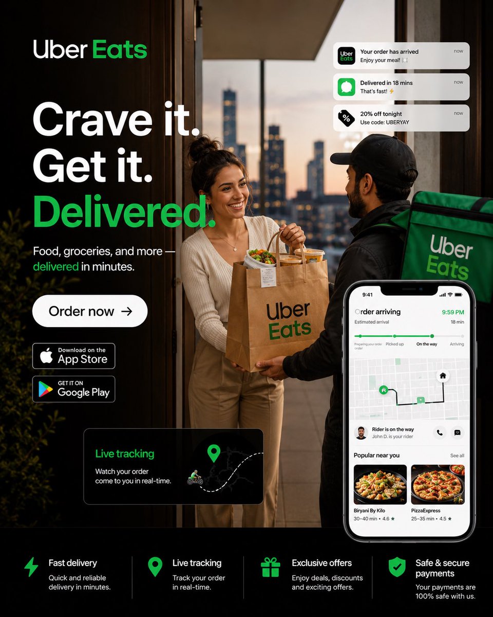 Anúncio Hero de Entrega Uber Eats