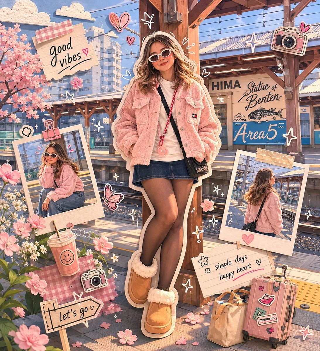 Garota Kawaii na Estação em Colagem