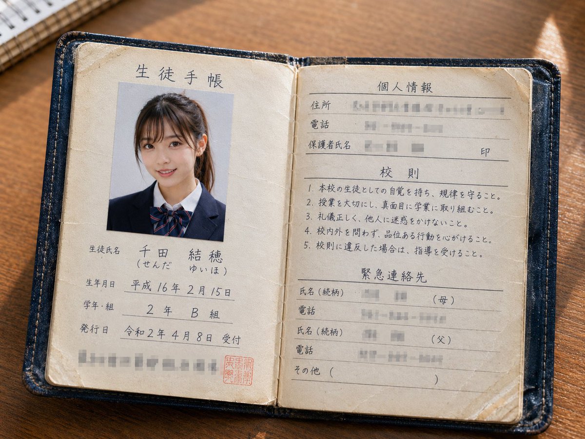 リアルな日本の生徒手帳ポートレート