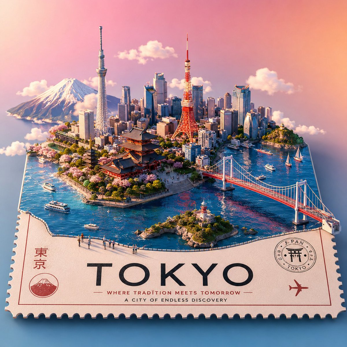 3D-Miniaturwelt-Reiseposter