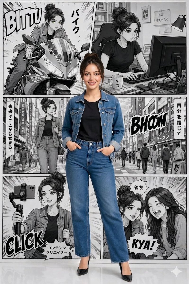 팝아트 만화 페이지 속 실사 소녀