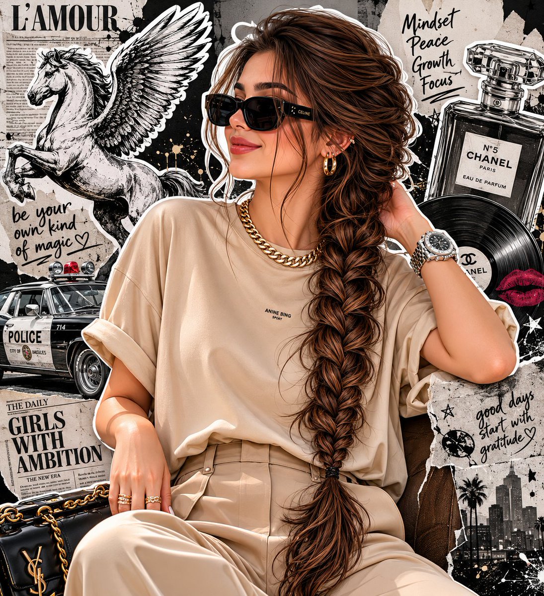 Editorial-Modeporträt mit Grunge-Collage