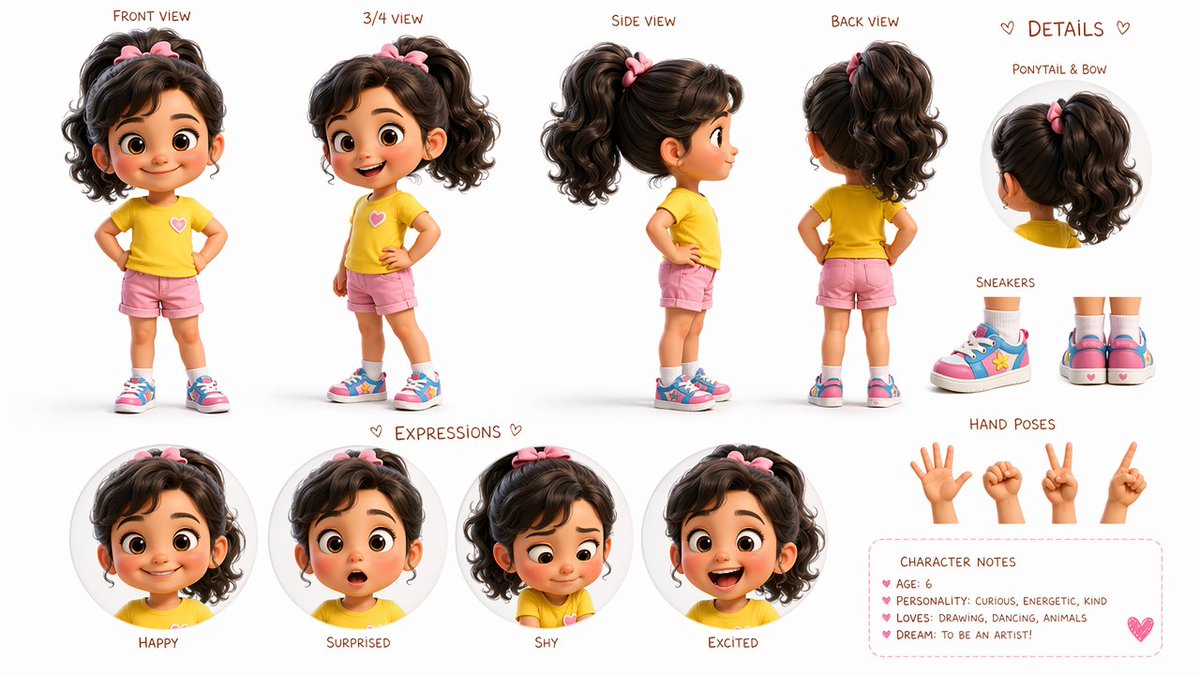 女の子の3Dキャラクターシート