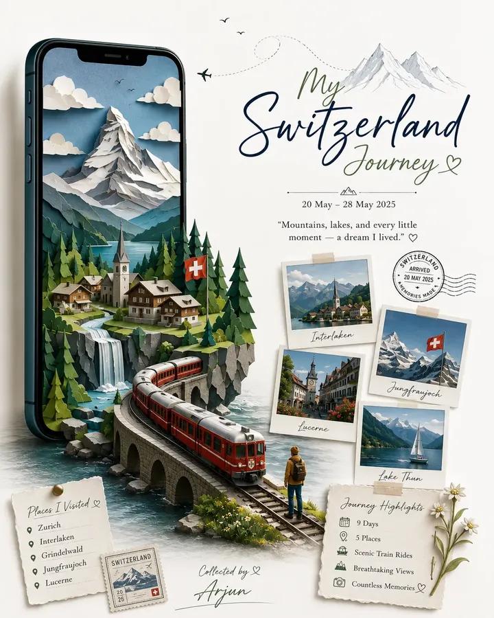 Reise-Erinnerungsposter im Papercraft-Stil