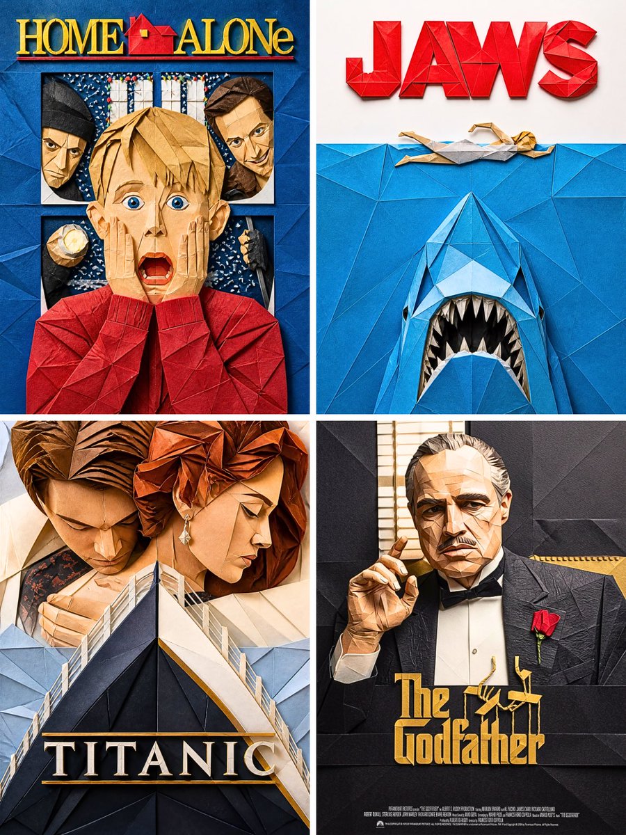 Póster de Película en Origami de Papel