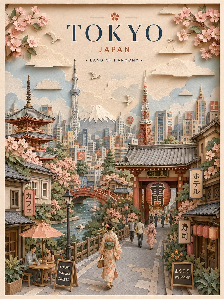 Póster de Viaje en Papel Recortado