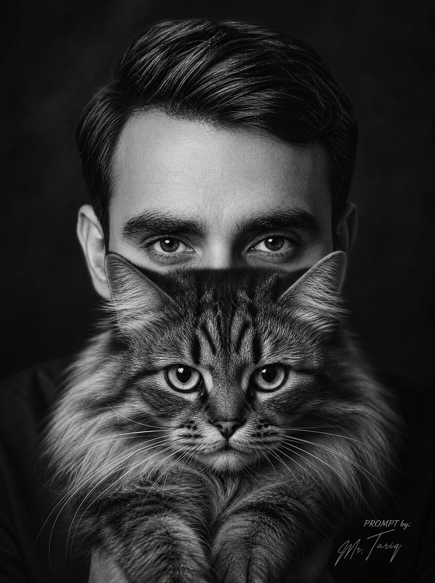 Retratos Surrealistas de Hombre con Gato