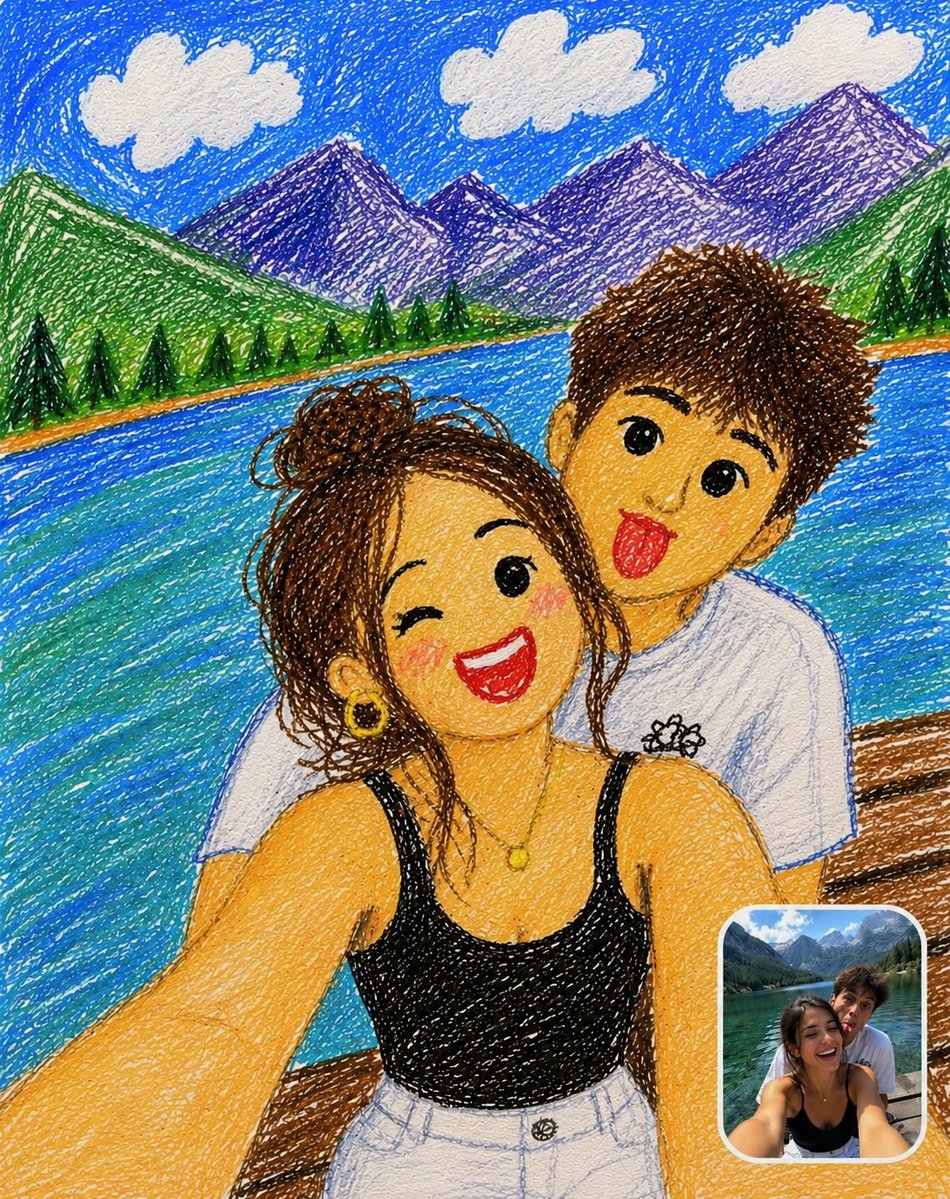 아이 크레용 그림 스타일 초상화