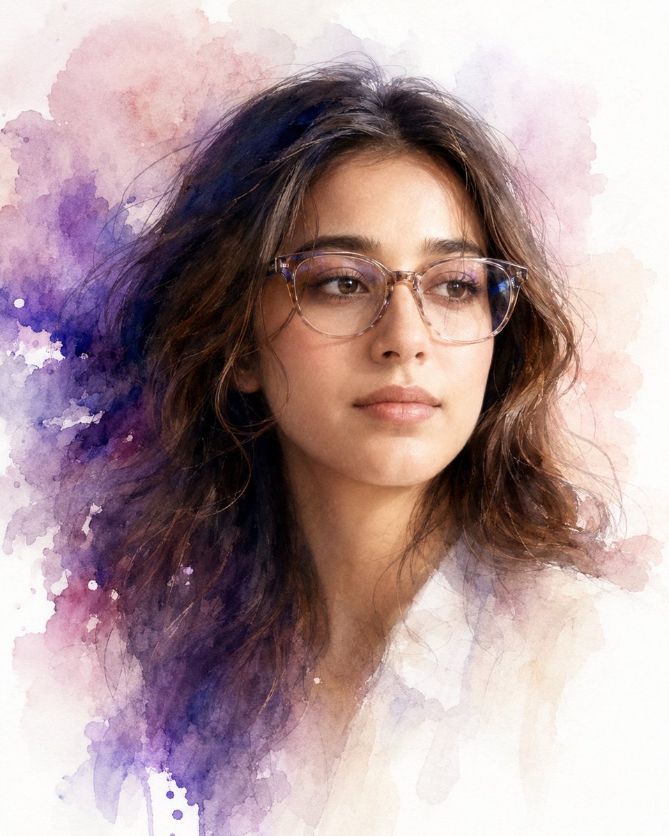 Aquarell-Realismus-Porträt mit Verlaufsbrille