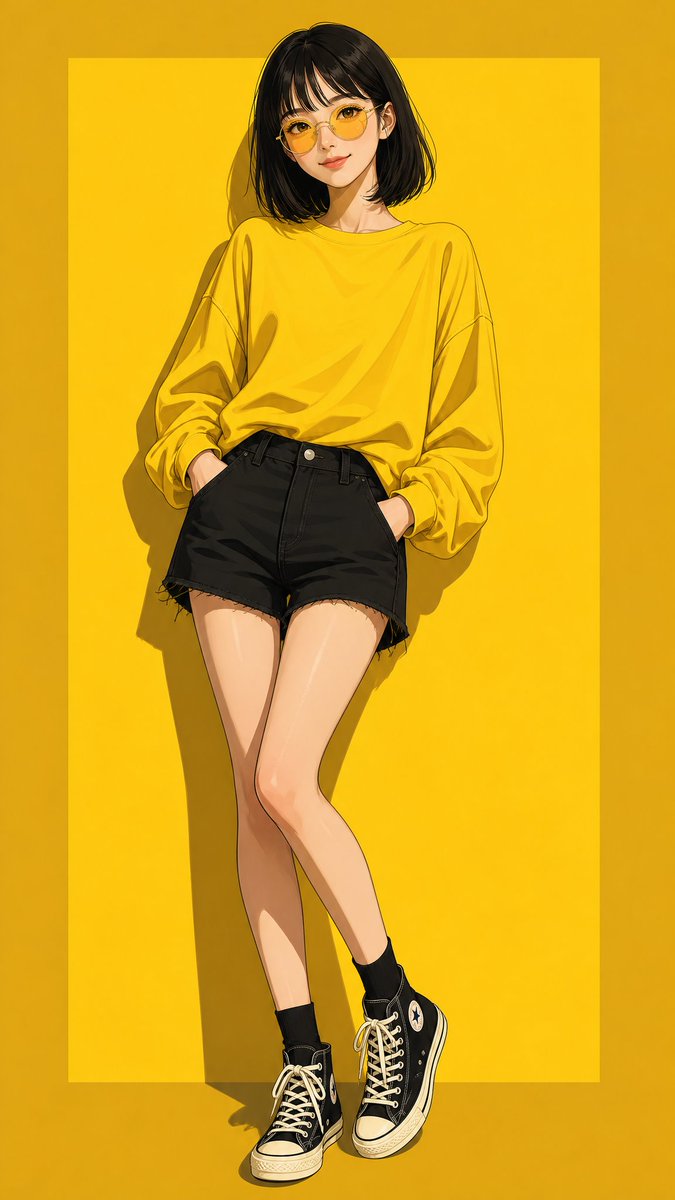 Anime-Illustration in leuchtendem Gelb