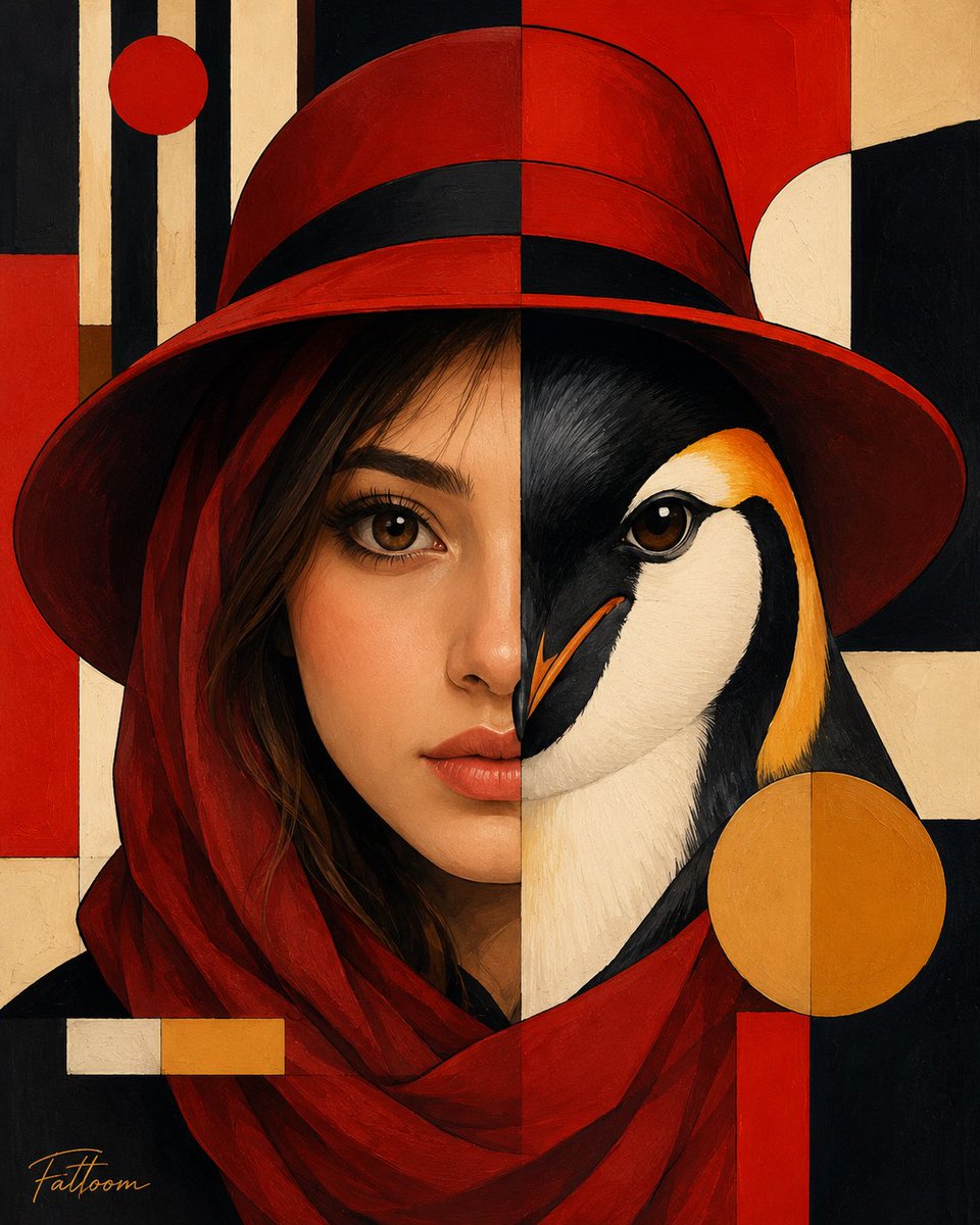 Retrato Surrealista Híbrido Mujer-Pingüino