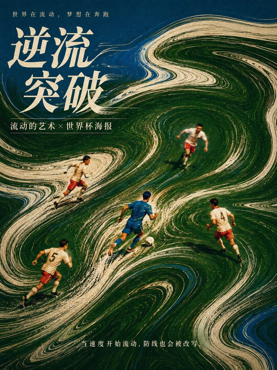 流動アートのワールドカップ・コンセプトポスター - 画像プロンプト - MOGE