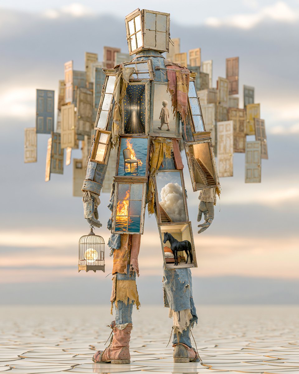 Surreal Window-Man in Desert