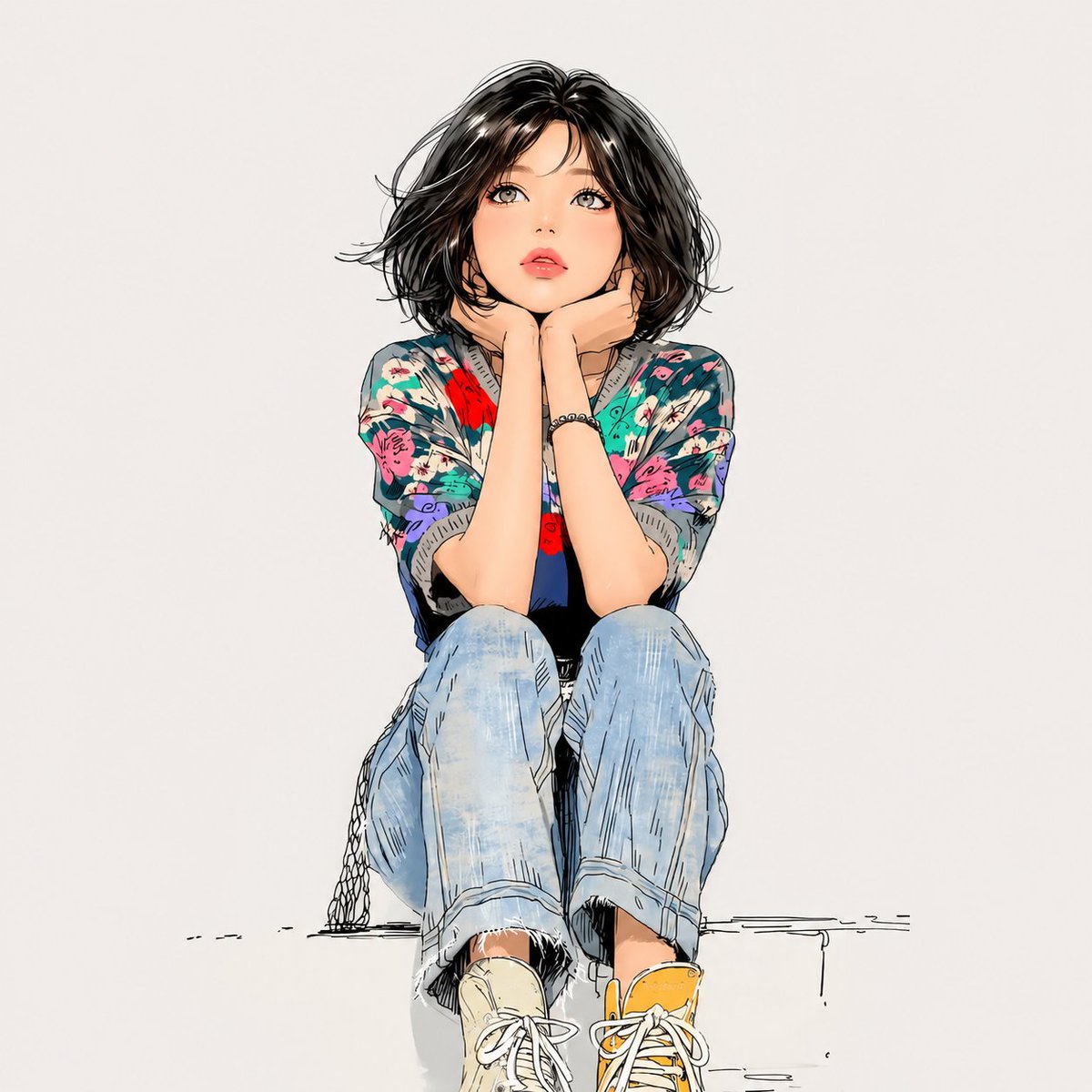 Minimalist Watercolor Anime Portrait