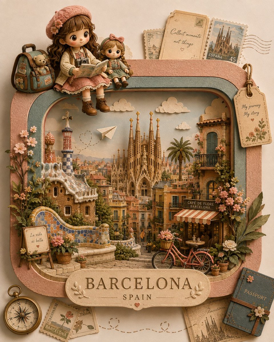 Little Girl's Travel Paper Diorama
