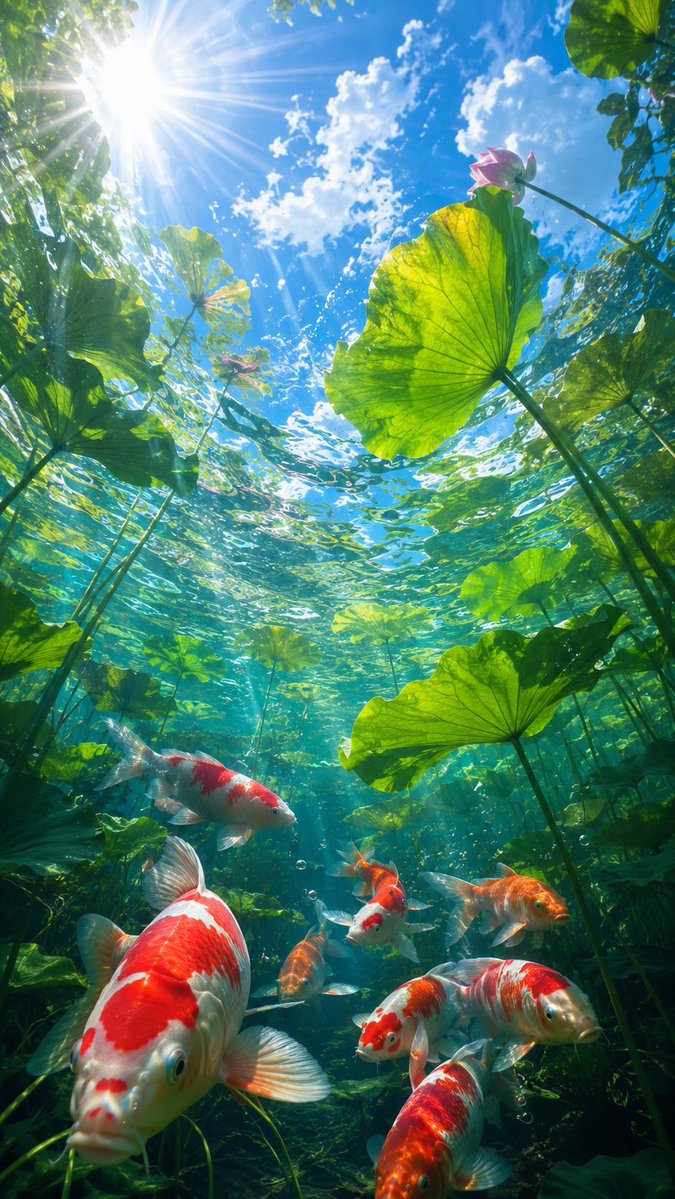 Koi in the Lotus Pond Depths