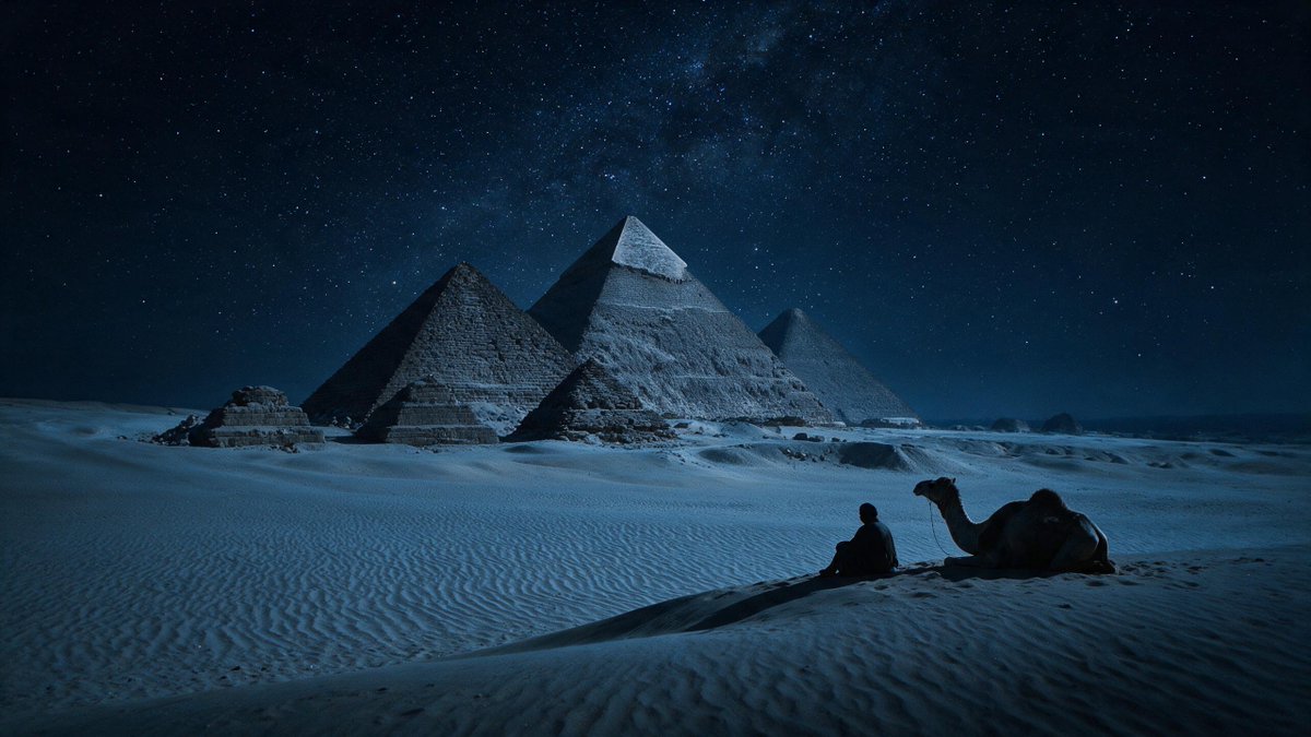Giza Pyramids Under Starlit Night