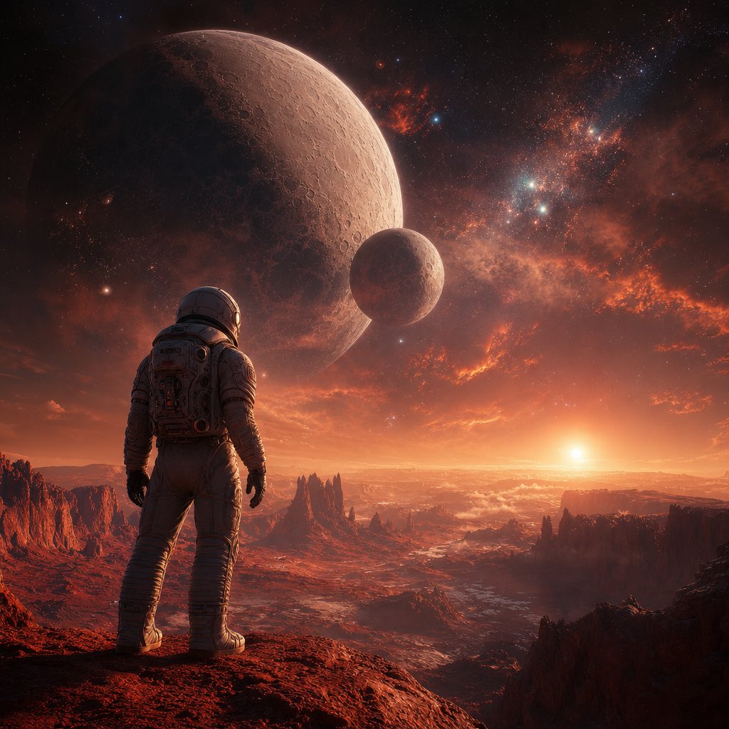 Lone Astronaut on Alien Cliff