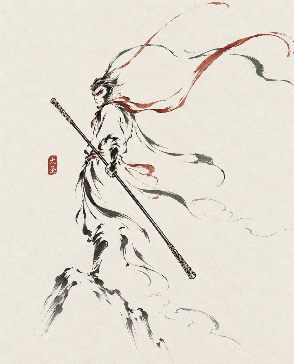 东方水墨线条人像海报