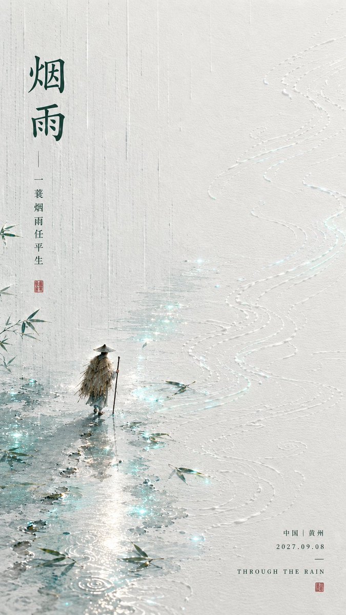 Oriental Flowing-Light Poetry Poster