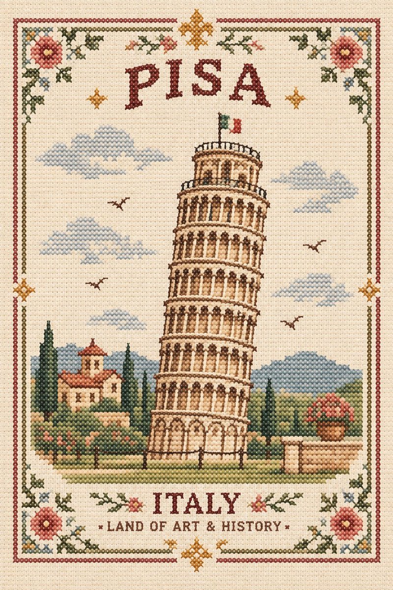Vintage Cross-Stitch City Souvenir