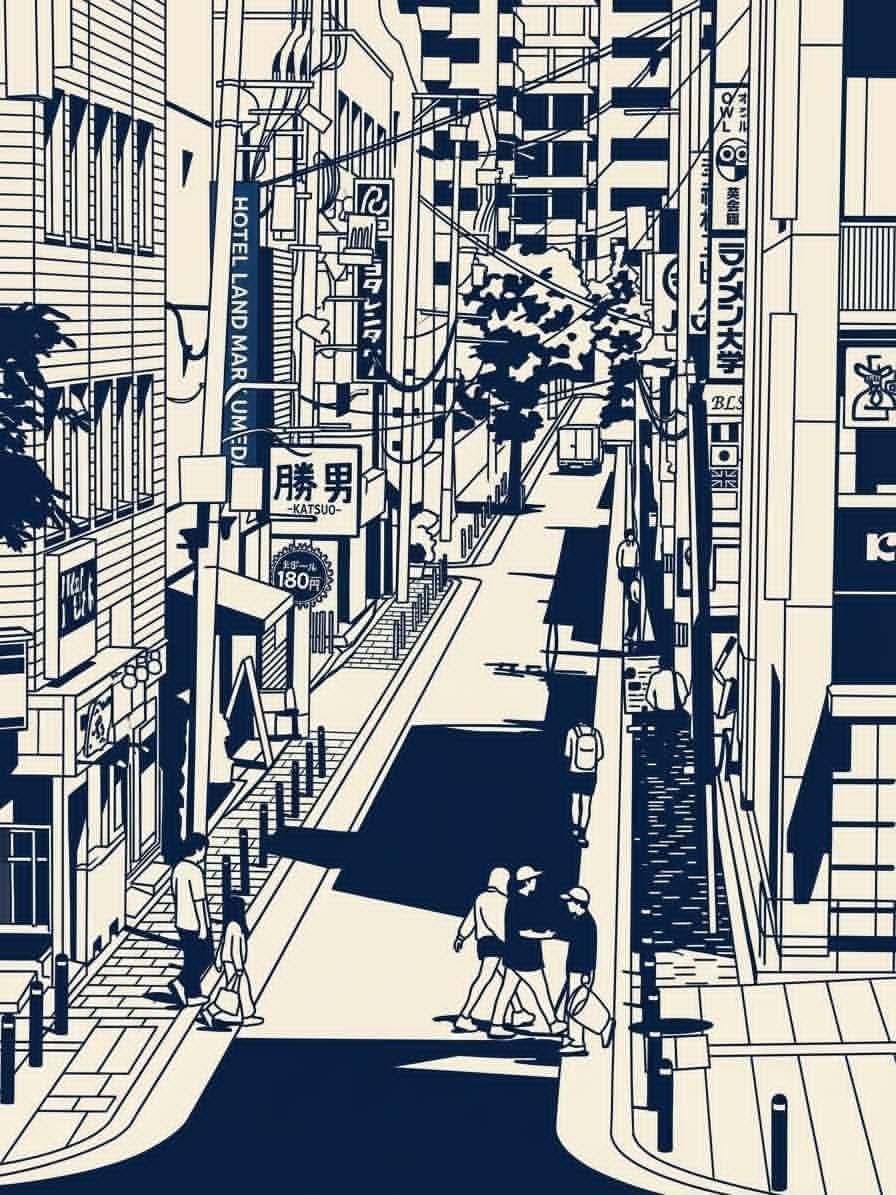 Navy-Ink Japanese Urban Scene