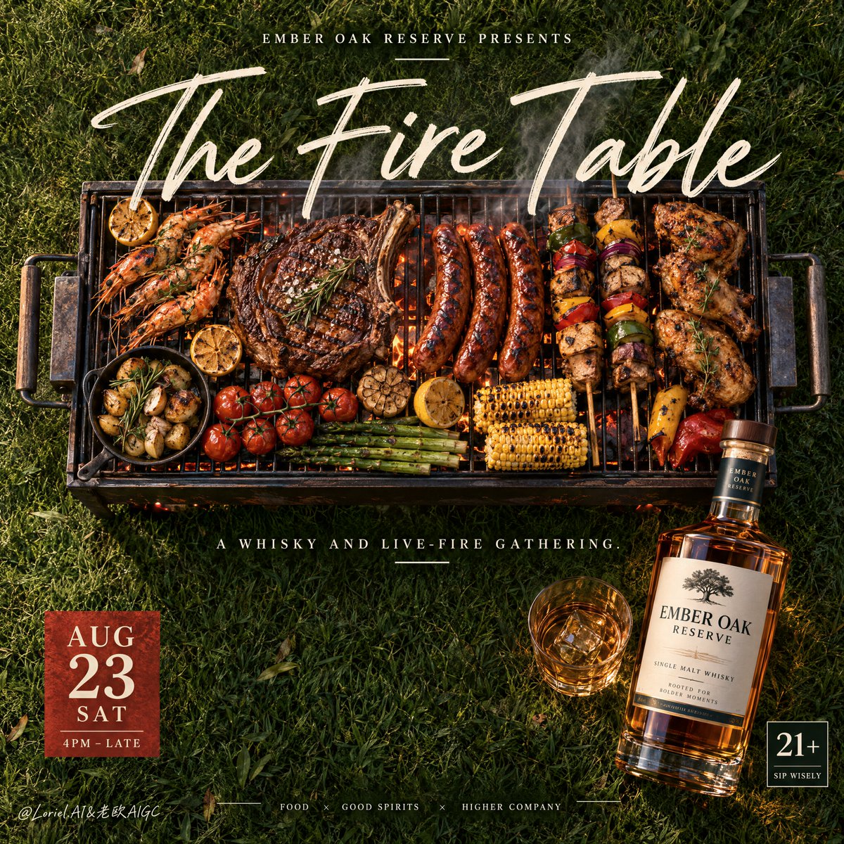 Top-Down Grill & Whisky Ad Poster