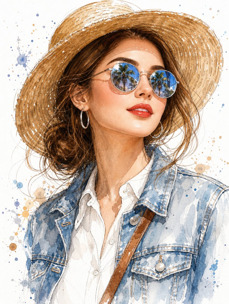 Summer Watercolor Fashion Portrait