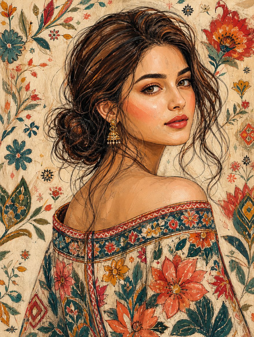 Hand-Painted Folk Editorial Portrait