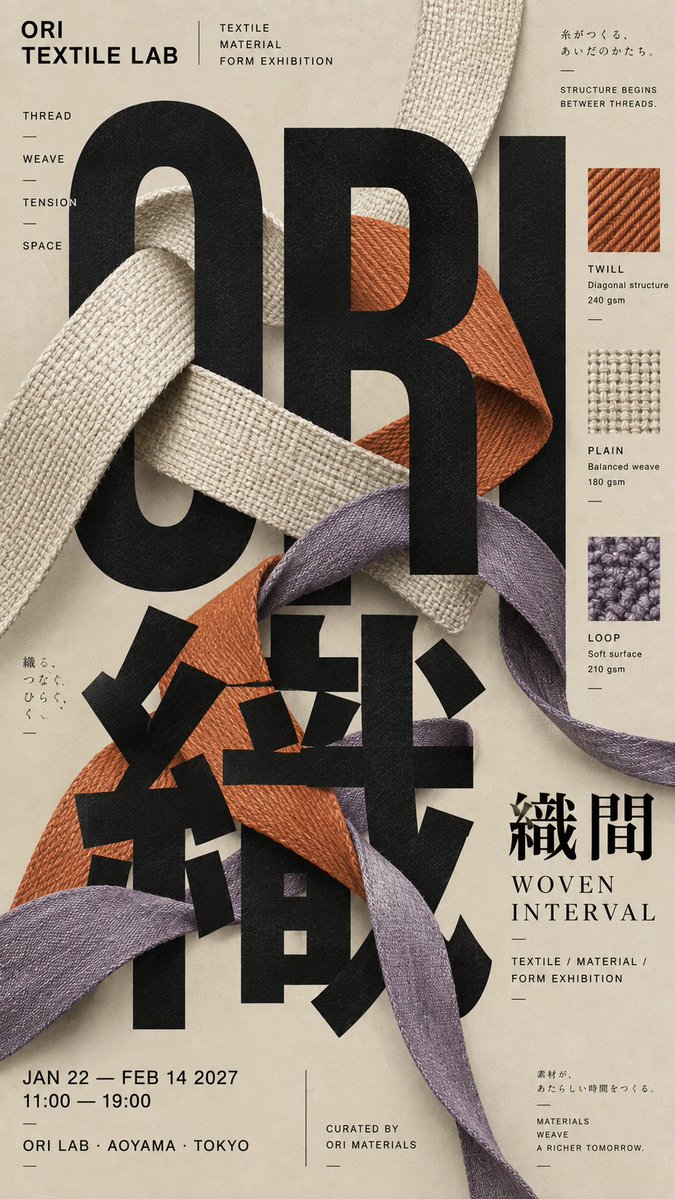 Japanese Editorial Poster with Interwoven Typography
