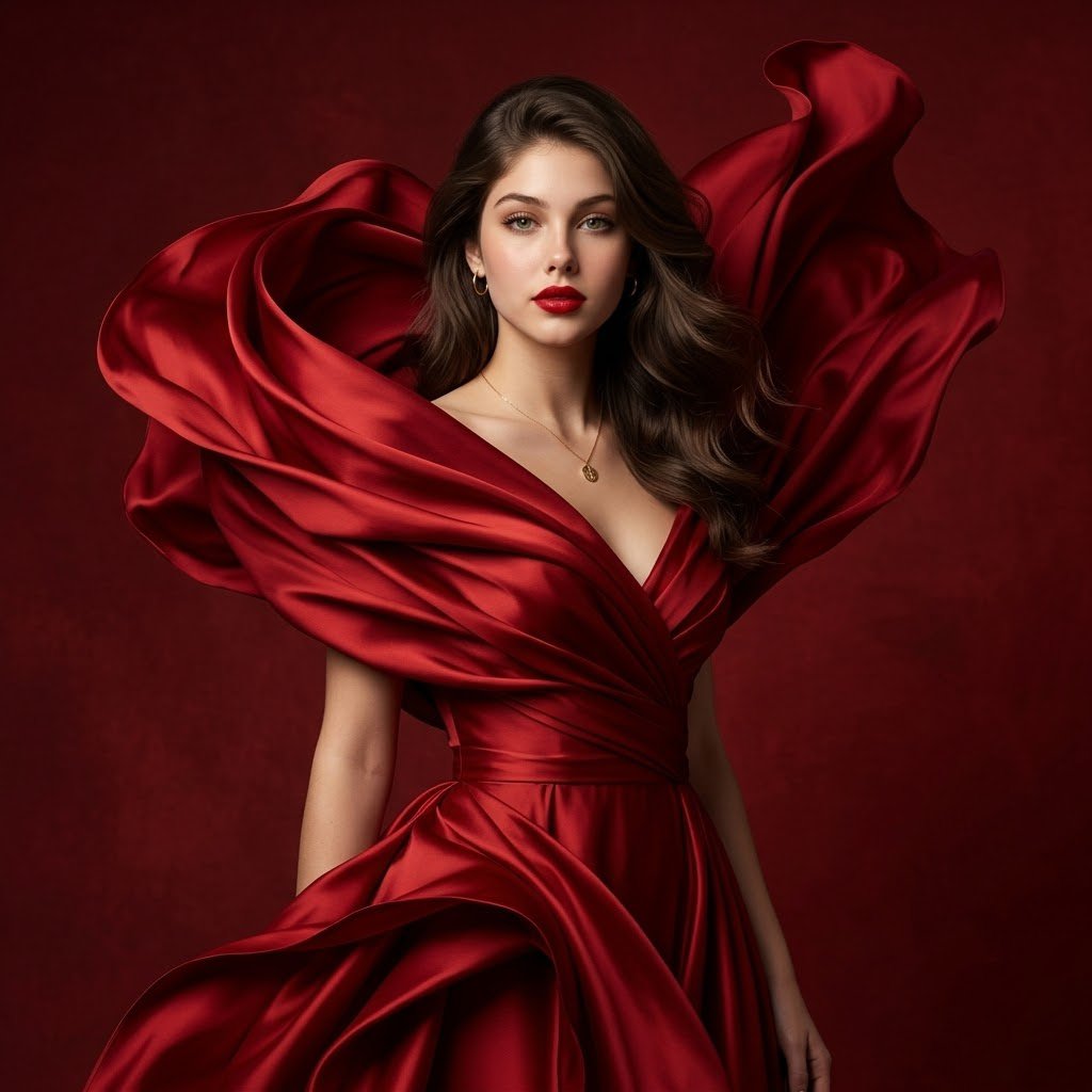 Crimson Silk Couture Portrait