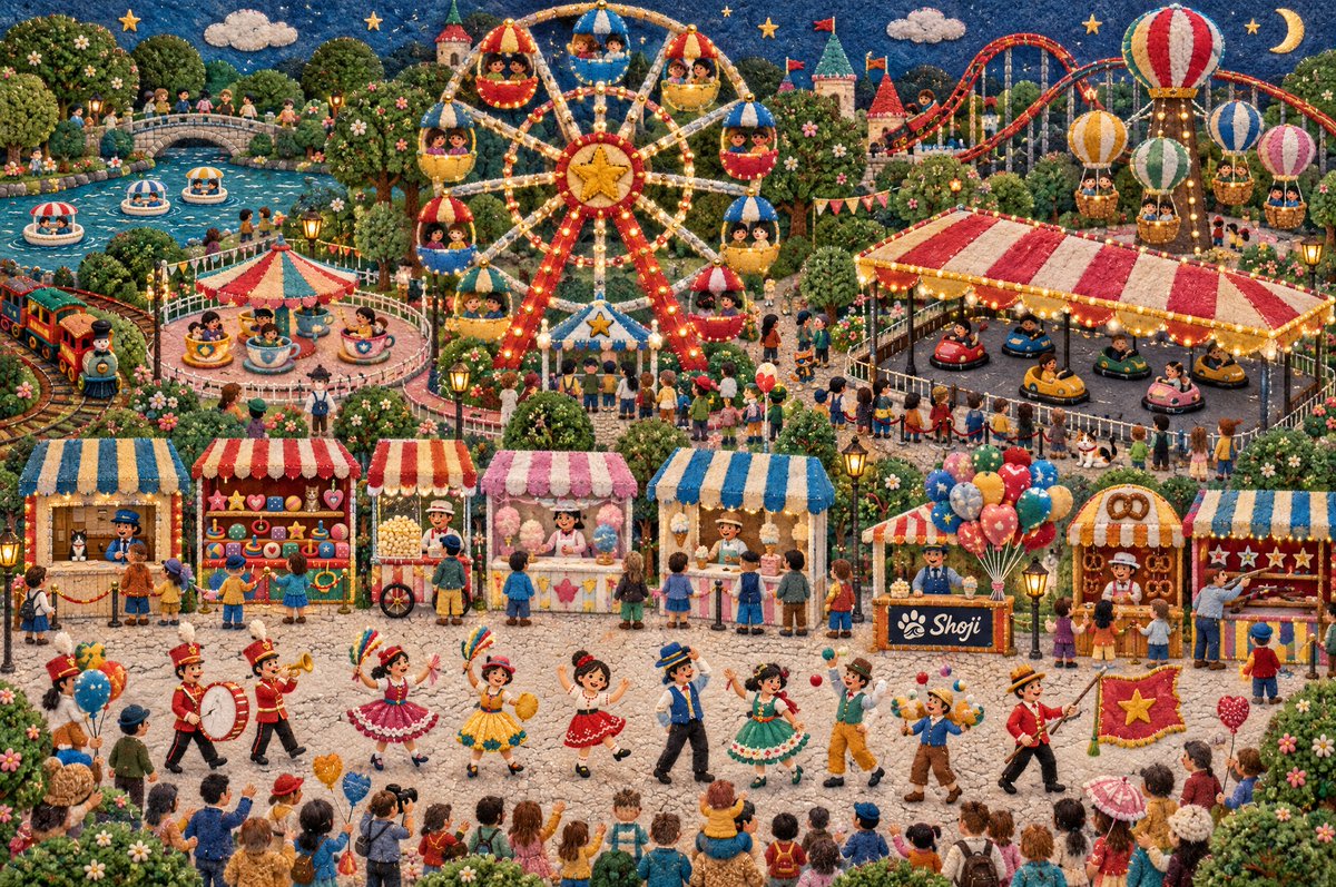 Felt Amusement Park with Four Hidden Cats